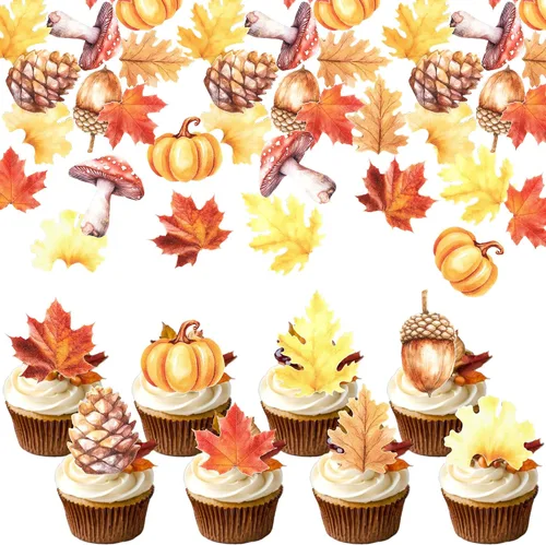 Miniatura 16 de Rsstarxi Paquete de 24 adornos para cupcakes con purpurina con purpurina para dar gracias, decoración de pasteles para el día de Acción de Gracias