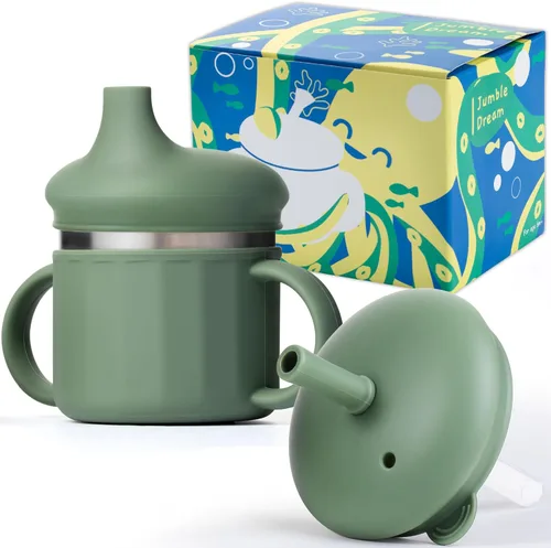 Miniatura 10 de Jumble Dream Vaso de acero inoxidable para niños de 1 a 3 años de edad, vaso de entrenamiento de silicona para niños con pajilla, vaso para niños