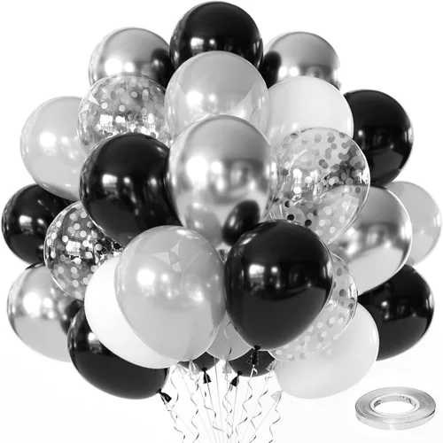 Miniatura 9 de Globos de confeti negro y dorado, paquete de 50 globos de látex metálicos y negros dorados para cumpleaños, graduación, aniversario, decoración
