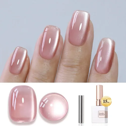 Miniatura 42 de Double Rhythm Esmalte de gel Jelly Glass de ojo de gato con imán, 0.5 onzas líquidas, brillo holográfico, brillante, translúcido