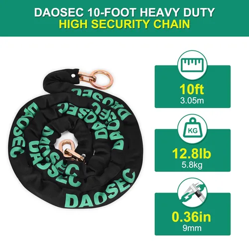 Miniatura 2 de Cadena de máxima seguridad de 10 pies – Acero de boro endurecido de 3/8 pulgadas (0.354 in) – Resistente antirrobo para motocicleta, bicicleta, ATV