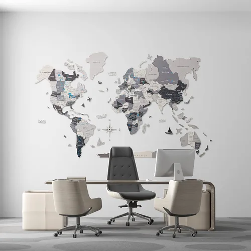 Miniatura 4 de Arte de pared de madera 3D hecho a mano con mapa del mundo, decoración de pared grande, rastrea tus viajes por el mundo, especial para el hogar