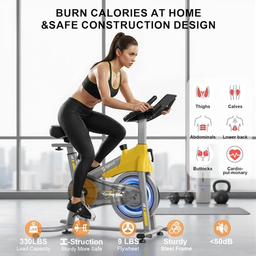 Miniatura 2 de Exercise Bikes for Home,Spin Bike with Adjustable Magnetic,Brake Pad Resistance Silent Belt Drive,350lbs/300lbs Weight Capacity &Upgraded Version