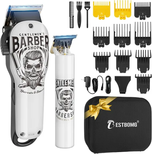 Miniatura 10 de BESTBOMG® Cortapelos profesional para hombres, juego de cortapelos y recortadora de peluquería profesional, cortapelos inalámbrico para hombres
