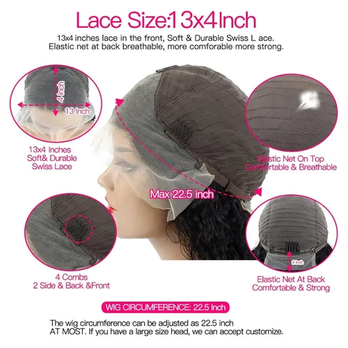 Miniatura 4 de Peluca rizada de 12 pulgadas estilo Bob, de pelo humano, onda profunda 13x4, encaje frontal de alta definición, para mujeres negras; pelo humano