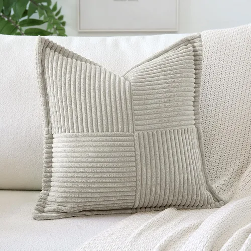 Miniatura 10 de OTOSTAR Fundas de almohada de pana a rayas con empalme, fundas de almohada bohemias súper suaves laterales decorativas con textura para sofá, cama