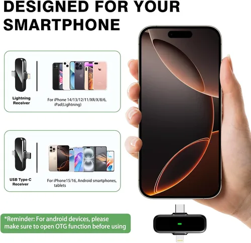 Miniatura 4 de Micrófono Lavalier inalámbrico para iPhone/Android - Mini micrófono dual con cancelación de ruido con funda de carga (30H), micrófono de clip
