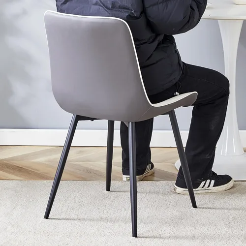 Miniatura 6 de Juego de 4 sillas de comedor de piel sintética, modernas sillas de comedor con respaldo de asiento acolchado + patas de metal, sillas tapizadas