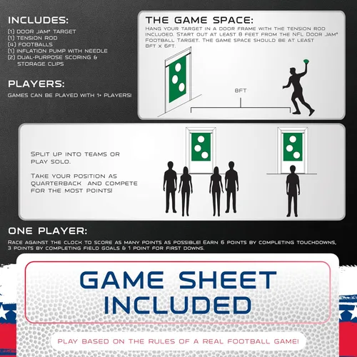 Miniatura 9 de Franklin Sports NFL Mini juego de tiro de fútbol americano – NFL Door Jam Football Over the Door Target + (4) mini bolas – Juego de lanzamiento de 3
