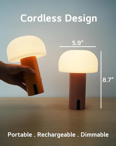 Miniatura 3 de Lámpara de mesa de hongos para exteriores, recargable, inalámbrica, impermeable, portátil, funciona con pilas, con carga USB, luz nocturna