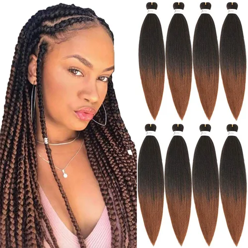 Miniatura 12 de SOKU - Cabello trenzado rojo preestirado de 24" de largo, 4 paquetes de fibra sintética trenzada con ganchillo, textura suave Yaki recta 4 paquetes