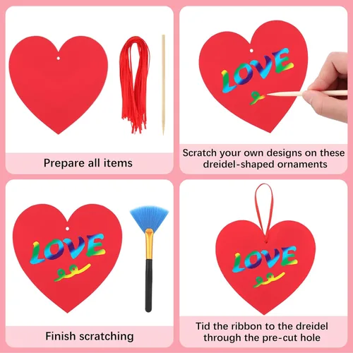 Miniatura 3 de Liliful Juego de 60 manualidades para el día de San Valentín para niños, diseño de corazón rojo, para raspar, San Valentín, preescolar, magia