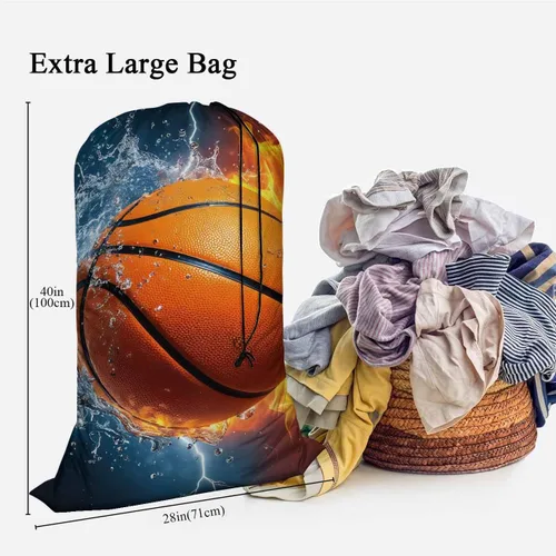 Miniatura 3 de Swono Bolsa de lavandería de viaje, pelota de baloncesto en el agua de fuego, juego de iluminación de chispas lavable a máquina, organizador de ropa