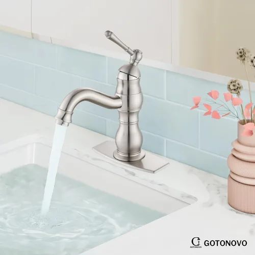 Miniatura 8 de gotonovo Grifo de lavabo de baño de 1 agujero con mango individual, grifo de tocador con caño giratorio de 360°, grifo mezclador de lavabo