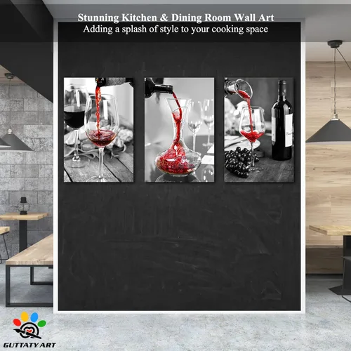 Miniatura 3 de Arte de pared de comedor y cocina, arte moderno para pared, cuadros para cocina y comedor, arte de pared de copas de vino tinto, arte de pared