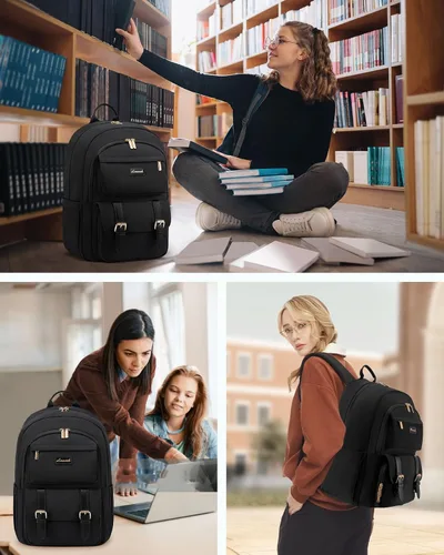 Miniatura 7 de LOVEVOOK Mochila para laptop para mujeres, mochila tote convertible para laptop, mochila ligera de viaje y trabajo para computadora, Negro, 15,6