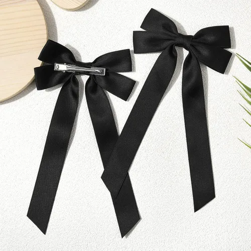 Miniatura 3 de Lazos de satén sedoso y pinzas de cocodrilo, soportes para cola de caballo de cinta negra, accesorios para el cabello para mujeres, niñas, niños