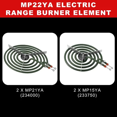 Miniatura 2 de Elemento de estufa de repuesto para quemador eléctrico Aman.a Whirlpool Ke.nmore, MP22YA, incluye 2 piezas MP21YA de 8 pulgadas y 2 piezas MP15YA