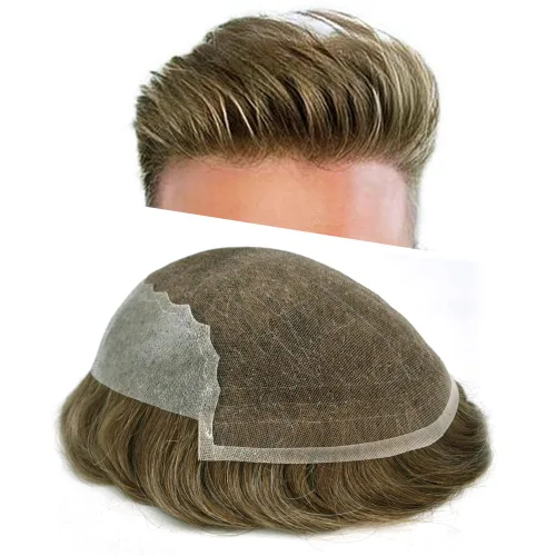 Miniatura 70 de Toupee - Sistemas de reemplazo de cabello para hombre, encaje frontal suizo, nudo blanqueado, pieza de cabello humano natural 1# negro azabache, 8 x