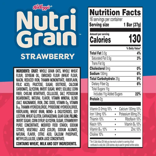 Miniatura 2 de Nutri-Grain Barras de desayuno horneadas suaves, aperitivos para niños, paquete económico, fresa, caja de 20.8 onzas (16 unidades)
