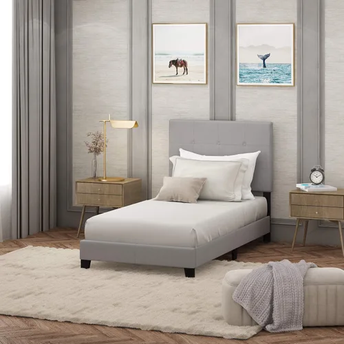 Miniatura 9 de Furinno Laval Marco de Cama Plataforma Tapizado con Botones Penachos, Individual, Glacier