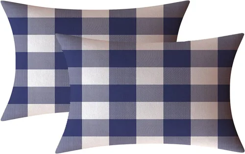 Miniatura 38 de Fundas de almohada decorativas rústicas de Aqua y blanco a cuadros estilo búfalo para sofá, funda de almohada para granja, decoración