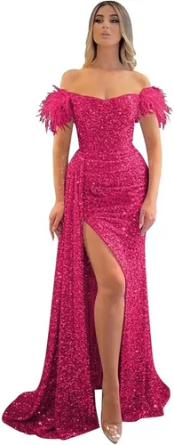Miniatura 9 de Vestidos de fiesta de lentejuelas con hombros descubiertos, vestido formal de sirena brillante, vestido largo de fiesta de noche con abertura
