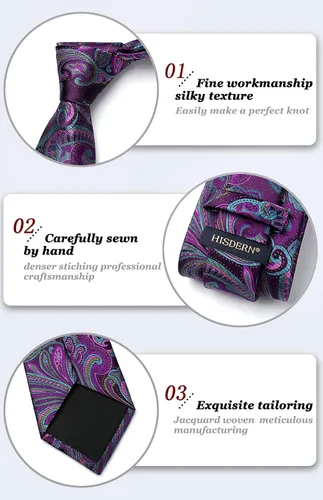 Miniatura 223 de HISDERN Corbatas para hombre, corbata de cachemira y bolsillo cuadrado tejido clásico floral para hombre, corbata de fiesta de boda