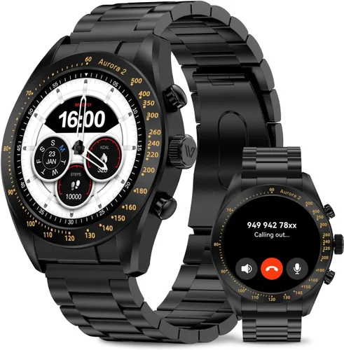 Aurora 2 - Reloj inteligente para hombre, responder/hacer llamadas, pantalla AMOLED HD de 1.32 pulgadas, reloj inteligente de 350 mAh, monitor de