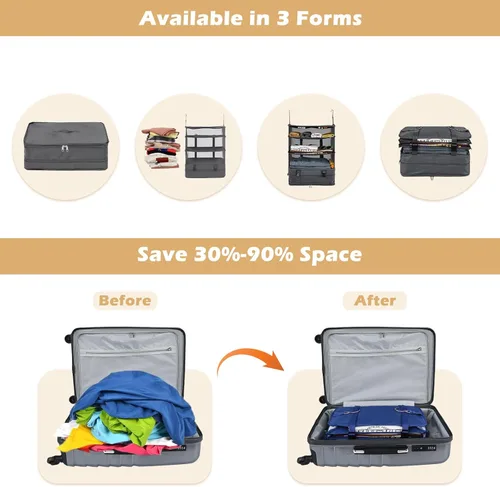 Miniatura 3 de Surblue Bolsa de almacenamiento plegable para armario, 3 estantes, tela Oxford lavable con 2 ganchos (XL 17.71 x 11.81 x 20 pulgadas, gris)