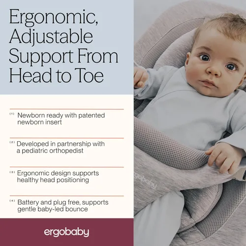 Miniatura 3 de Ergobaby Evolve 3 en 1 Bouncer, Asiento de bebé ajustable de múltiples posiciones, se adapta desde recién nacido hasta niño pequeño, Gris claro