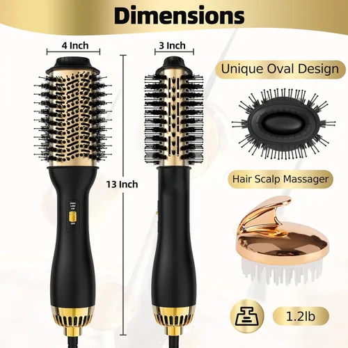 Miniatura 3 de Cepillo de aire caliente 4 en 1 con barril ovalado, herramienta de peinado de grado de salón para todo tipo de cabello