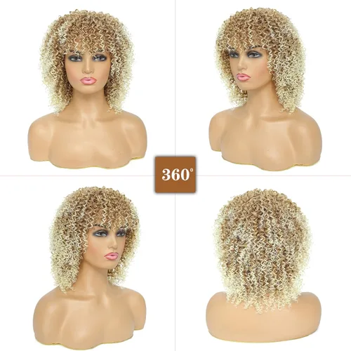 Miniatura 2 de Pelucas cortas para mujeres negras, pelucas afro rizadas para mujeres negras, pelucas rizadas con flequillo, pelucas trenzadas de repuesto de 27/613