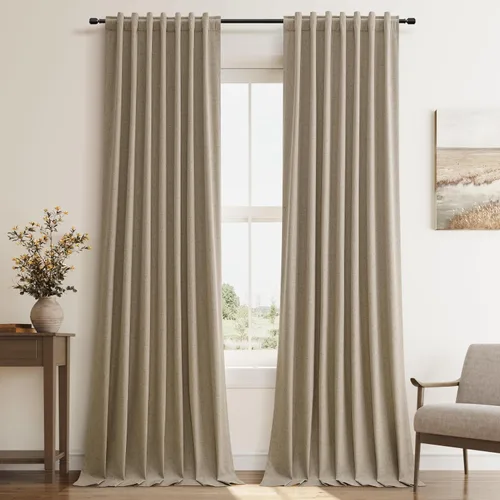 Miniatura 22 de Hokibero Cortinas de lino 100% opacas de 102 pulgadas de largo, juego de 2 paneles para oscurecer la habitación, lino térmico texturizado