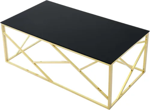 Miniatura 6 de SSLine Mesa de centro de cristal negro con patas de acero inoxidable doradas, mesa de centro rectangular de lujo para sala de estar, moderna