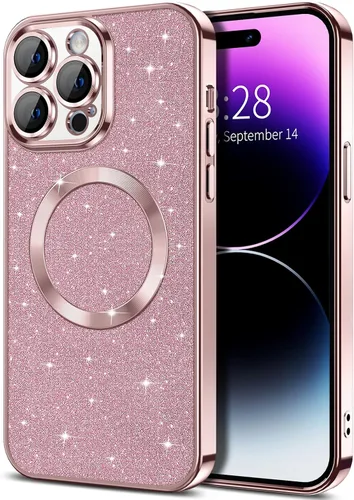 Miniatura 15 de Hython Funda para iPhone 13 Pro Max con purpurina, fundas magnéticas transparentes para teléfono con protector de lente de cámara