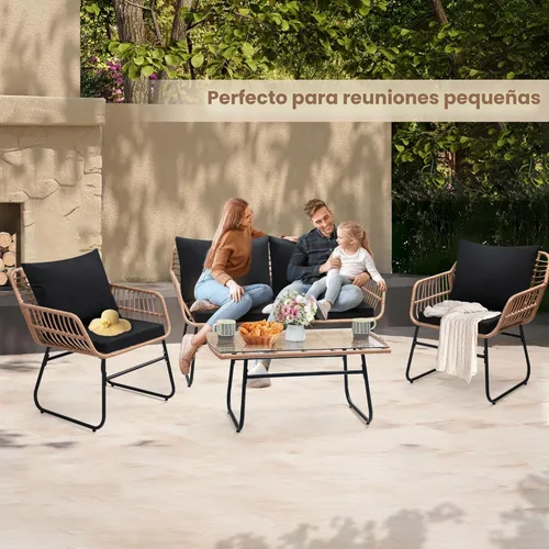 Miniatura 3 de Kromax Juego de 4 muebles de patio estilo bistró para exteriores, sofá de mimbre, 2 sillas de ratán y mesa, juego de conversación para el patio