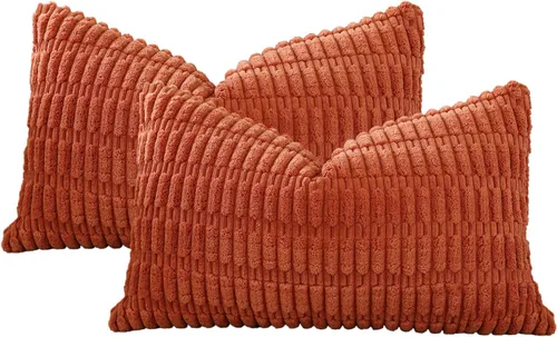 Miniatura 7 de OTOSTAR Paquete de 2 fundas de almohada decorativas de pana suave de 16 x 24 pulgadas, fundas de almohada lumbar de estilo bohemio a rayas, funda