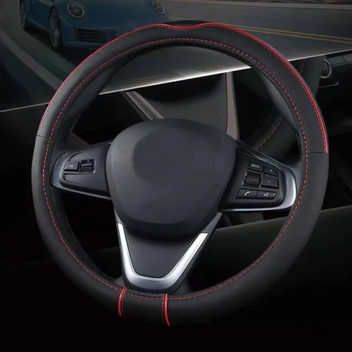 Miniatura 8 de SHIAWASENA Funda para volante de coche, ajuste universal de 15 pulgadas, piel suave, transpirable y antideslizante (negro y gris)
