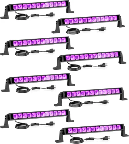 Miniatura 7 de Onforu Paquete de 4 luces LED negras de 42 W, barras de luz negra con enchufe e interruptor, suministros de fiesta que brillan en la oscuridad