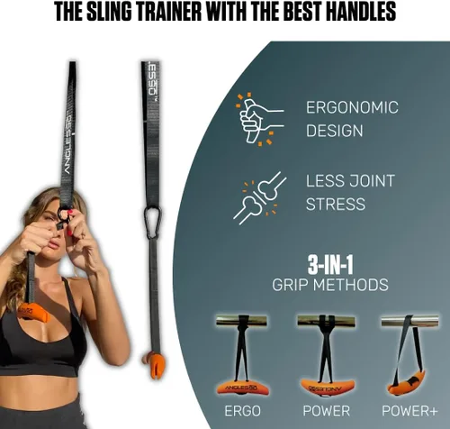 Miniatura 2 de Angles90 Sling Trainer - Negro, nailon y neopreno - Fuerza de cuerpo completo con entrenadores de suspensión - Asas de dominadas de agarre neutro