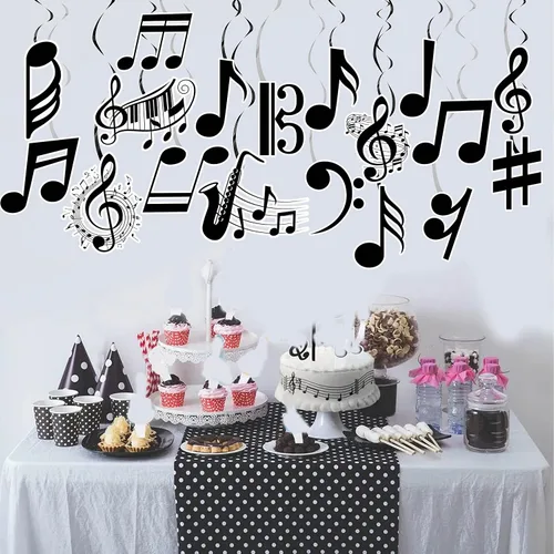 Miniatura 7 de Notas musicales colgantes espirales musicales para fiesta de cumpleaños, decoración de notas musicales, piano, música, fiesta, espiral, recortado