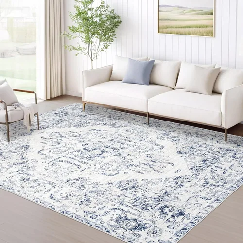 Miniatura 26 de Alfombra de área 9x12 pulgadas: grandes alfombras vintage lavables para sala de estar, alfombra retro con medallón, envejecida, suave, de pelo bajo