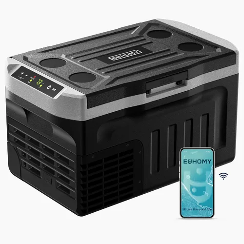 EUHOMY Refrigerador de 12 voltios, enfriador de 22 cuartos (21 L) 12 V, enfriador eléctrico de compresor -4 ℉ ~ 68 ℉, refrigerador de 12 V 12/24 V