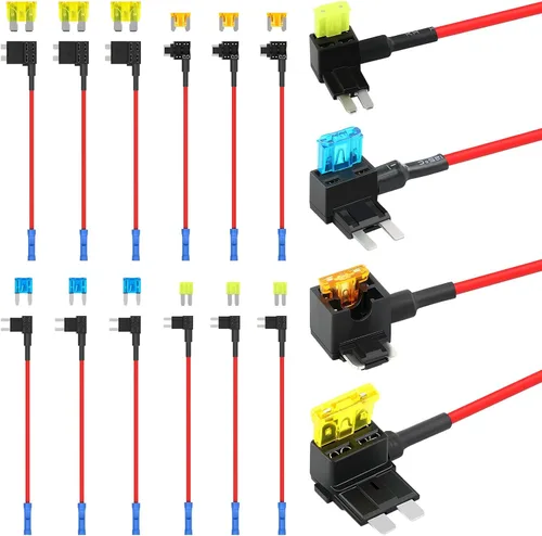 Miniatura 8 de Zhushan Juego de 6 portafusibles en línea 12V a prueba de agua – Portafusibles de cuchilla ATO/ATC de 12AWG con cubierta – Juego de fusibles