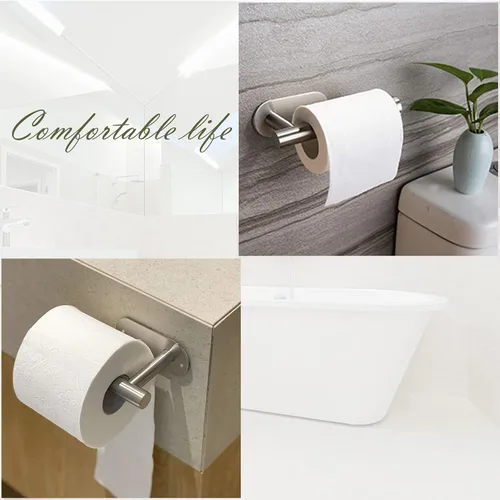 Miniatura 5 de Soporte de papel higiénico, autoadhesivo o perforado, opcional SUS 304, de acero inoxidable, montado en la pared, soporte de papel higiénico