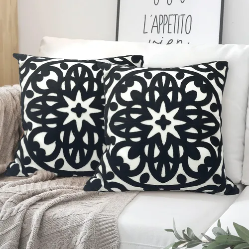 Miniatura 38 de Alysheer - Funda de almohada lumbar decorativa bordada 12" x 20", patrón de bordado clásico Boho Mandala, funda de cojín rectangular de algodón