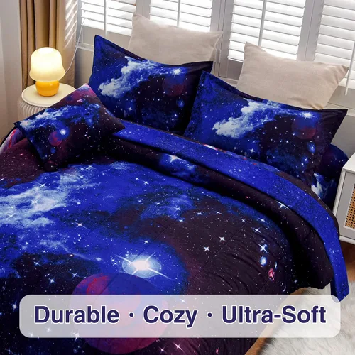 Miniatura 4 de A Nice Night - Juego de ropa de cama de 6 piezas con temática de galaxia, funda de edredón de espacio exterior impresa en 3D, para niños, niños