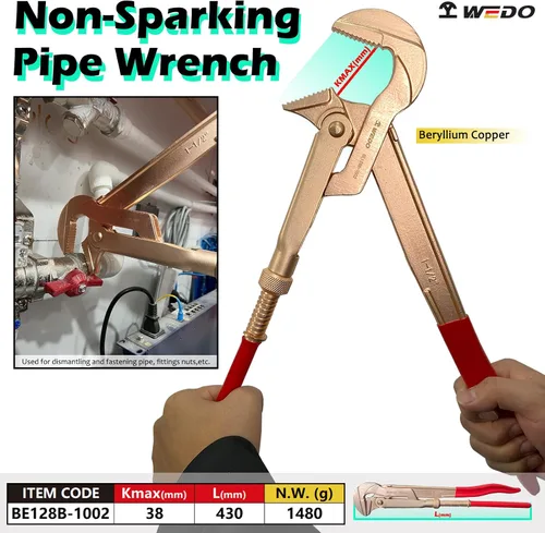 Miniatura 2 de WEDO Llave de tubo de patrón sueco sin chispas, 90 grados en ángulo, llave de seguridad sin chispas, cobre berilio, no magnético, estándar DIN