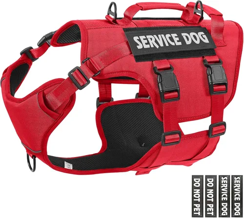 Miniatura 7 de Arnés de chaleco de servicio para perros grandes, sin tirones con 3 clips para correa, chaleco de trabajo táctico con 4 parches para mascotas